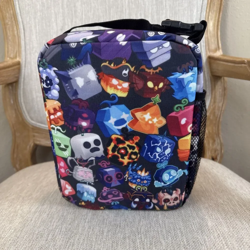 Blox Fruits Insulated Lunch Box Bag side mesh drink pocket school pre-k travel